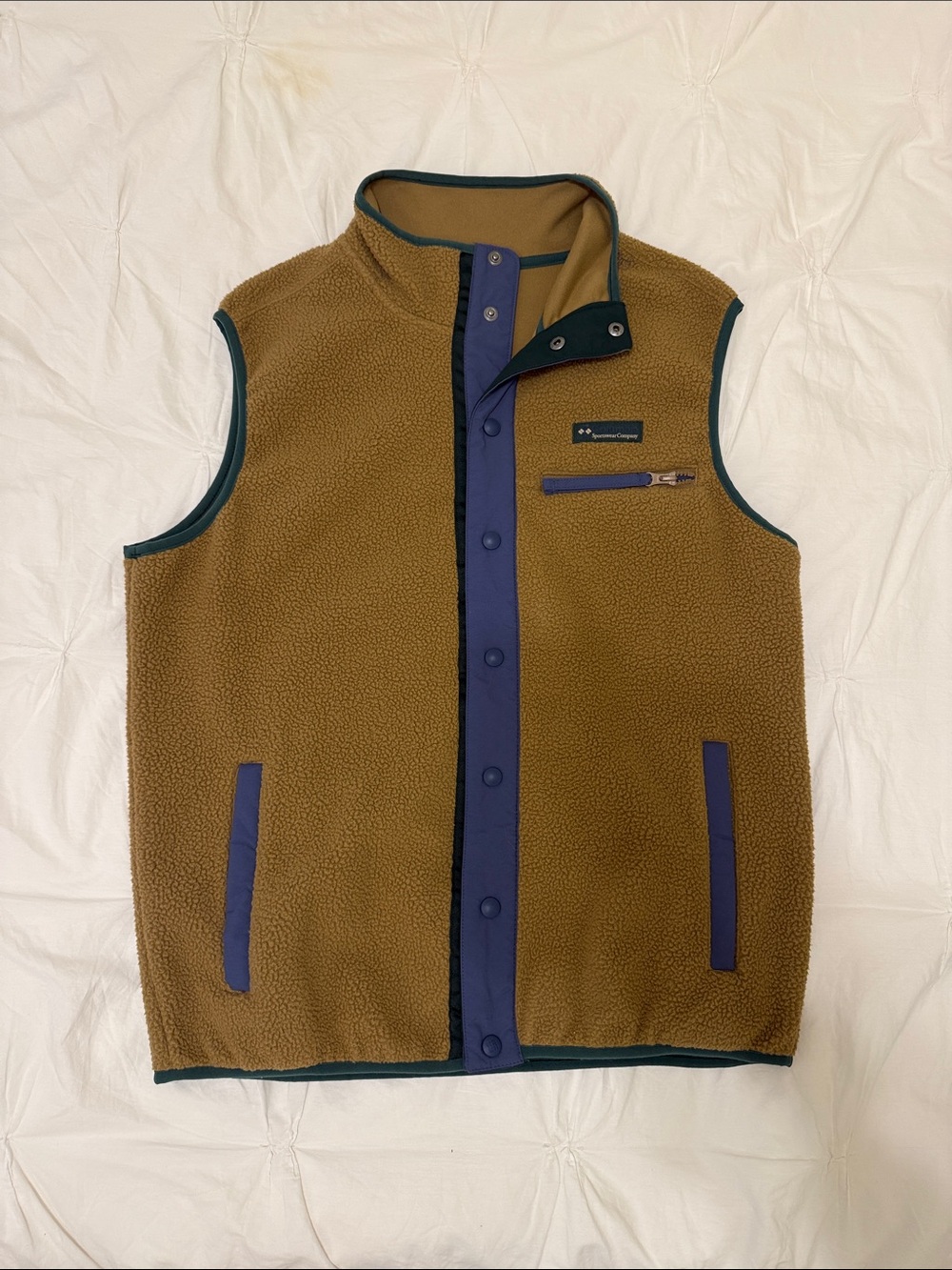 Columbia Brown Fleece Vest with Blue Trim